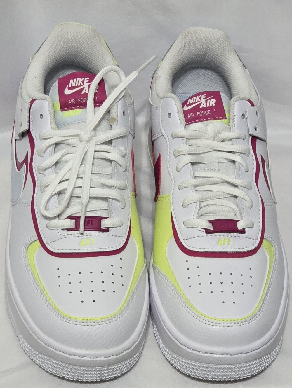 Nike Air Force 1 Shadow White Fireberry Pink Neon Yellow FQ8885-100 Size 9.5